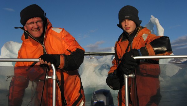 father and son in the boat